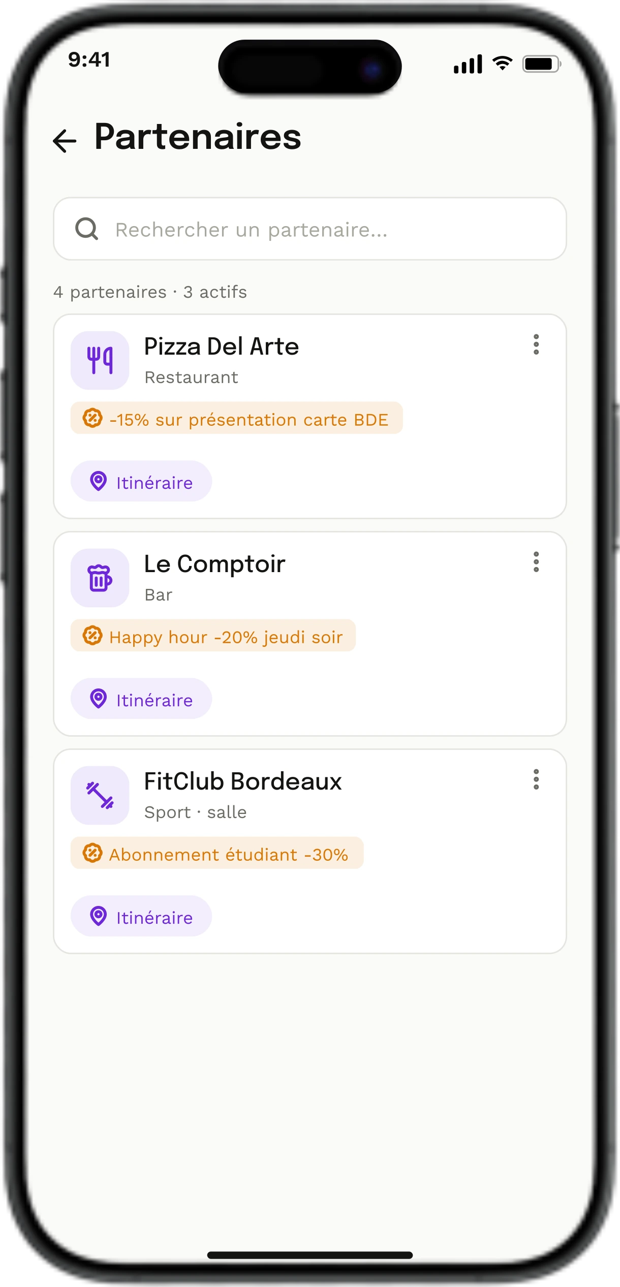 Annuaire des partenaires du BDE et de leurs offres.