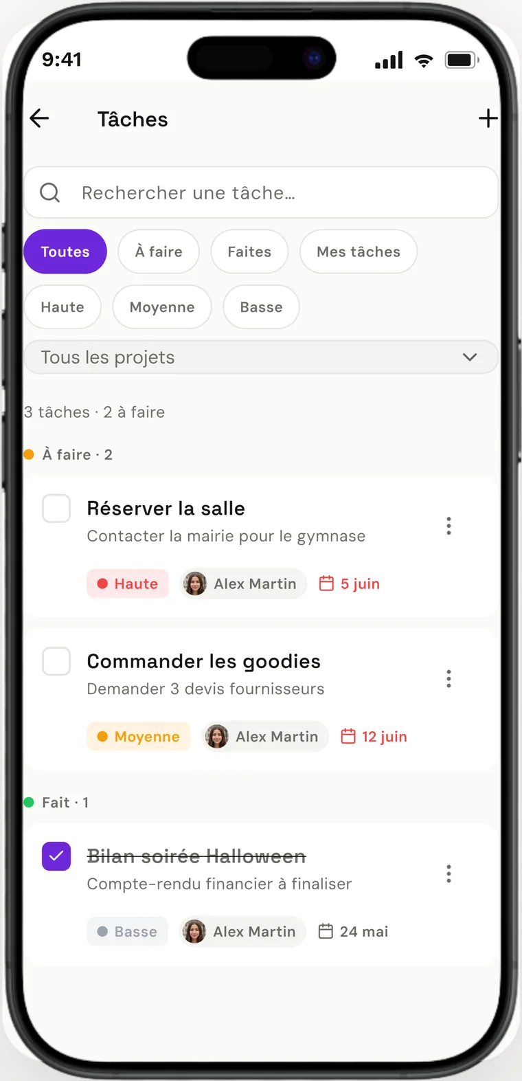 Tâches du bureau : répartition, assignation et suivi.