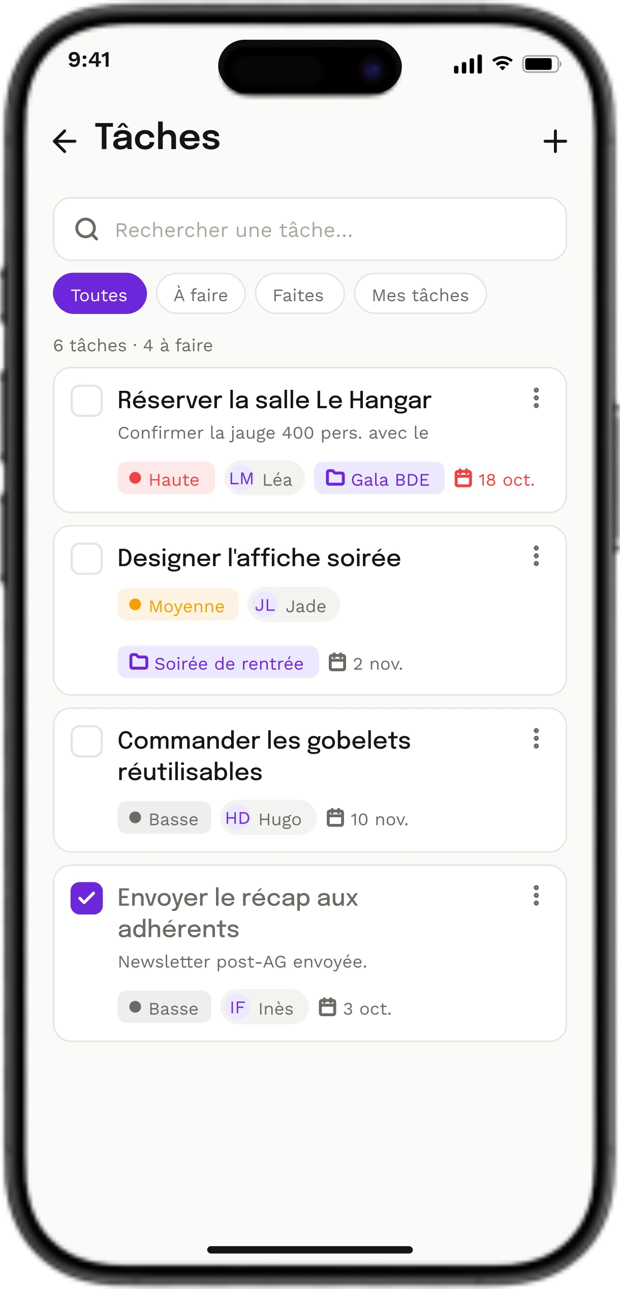 Tâches du bureau : répartition, assignation et suivi.