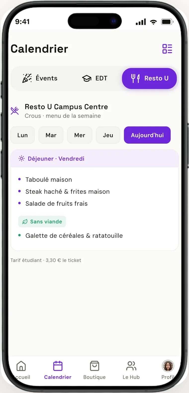 Crous : menus du restaurant universitaire et horaires.