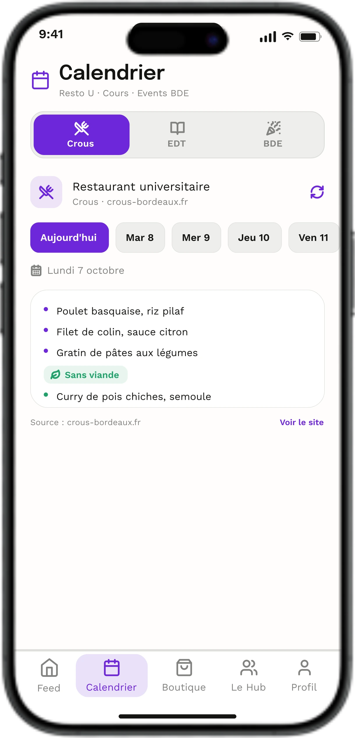 Crous : menus du restaurant universitaire et horaires.