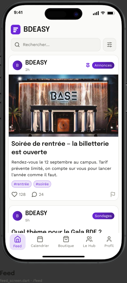Aperçu de l'app BDEASY