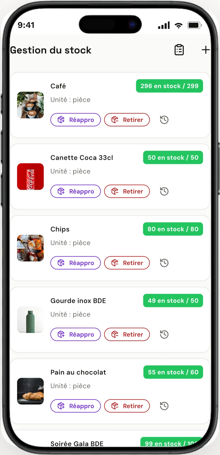 Gestion du stock de la boutique en temps réel.
