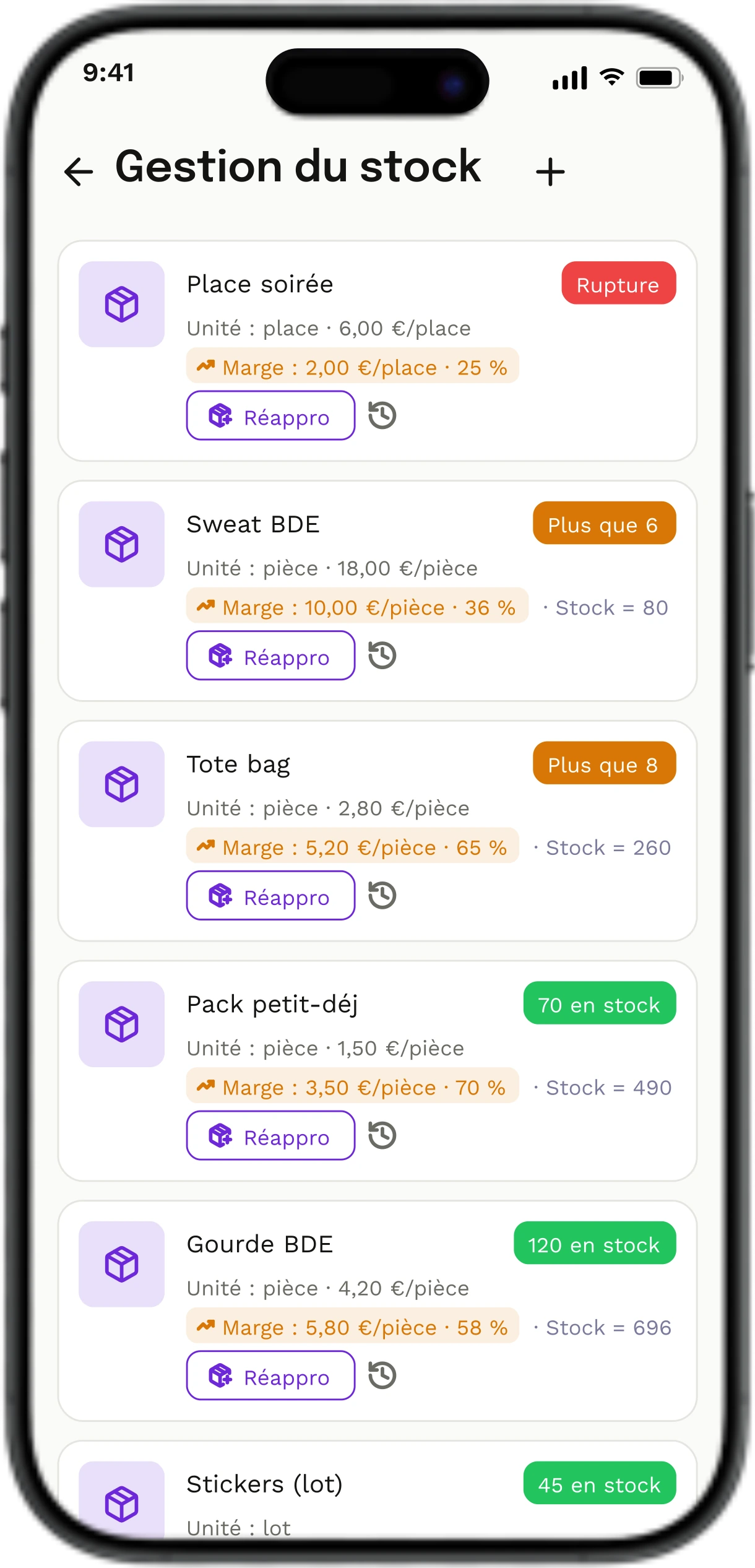 Gestion du stock de la boutique en temps réel.