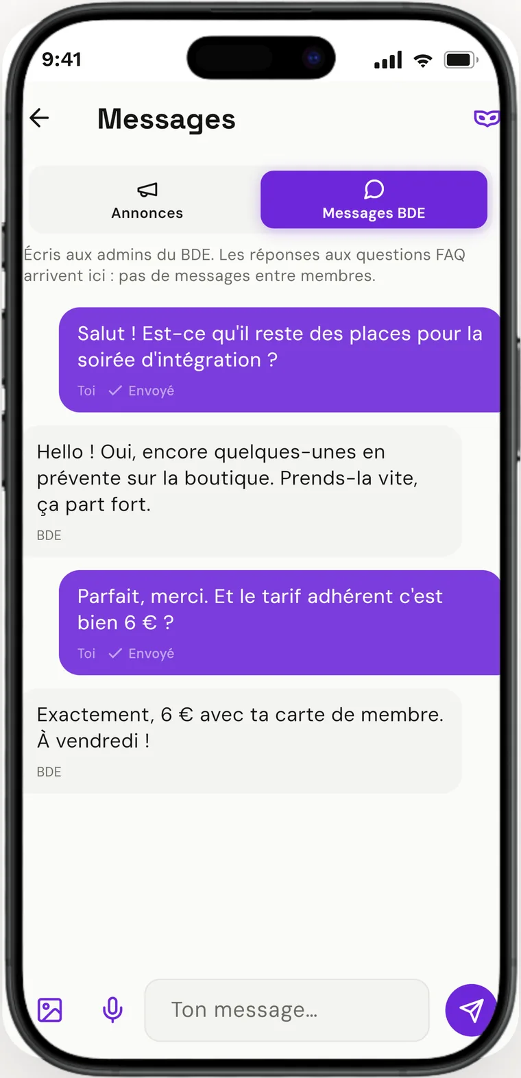 Messagerie directe avec le bureau, avec option anonyme.